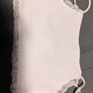 Pink Lace Trim Crop Cami